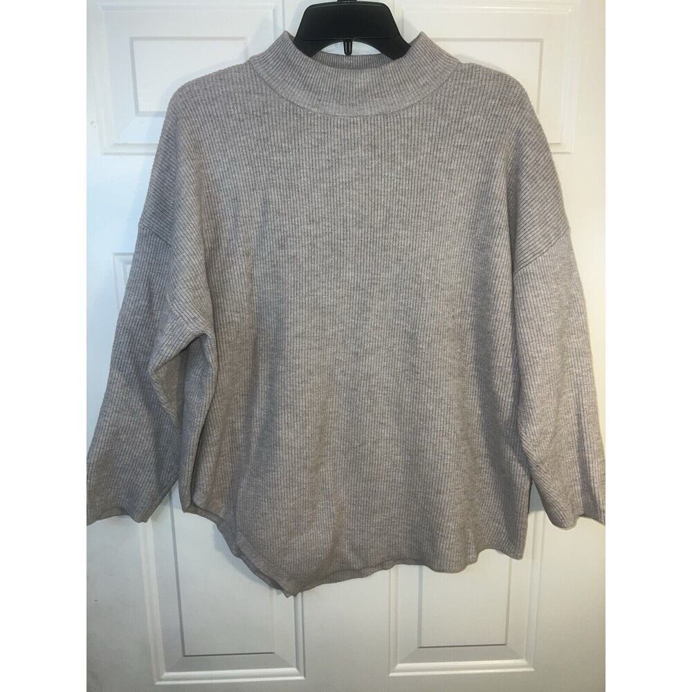 Ophelia Roe Women’s Ribbed Oversized Sweater Size XL Mock Neck Gray Top Turtle
